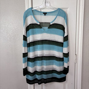 Talbots 2X Cute Fish Net Cover Up Top Long Sleeve V Neck